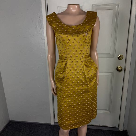 Vintage 60s Mr Mort Women's Dress Brocade Floral Cotton Pockets Party N3 - Picture 1 of 11